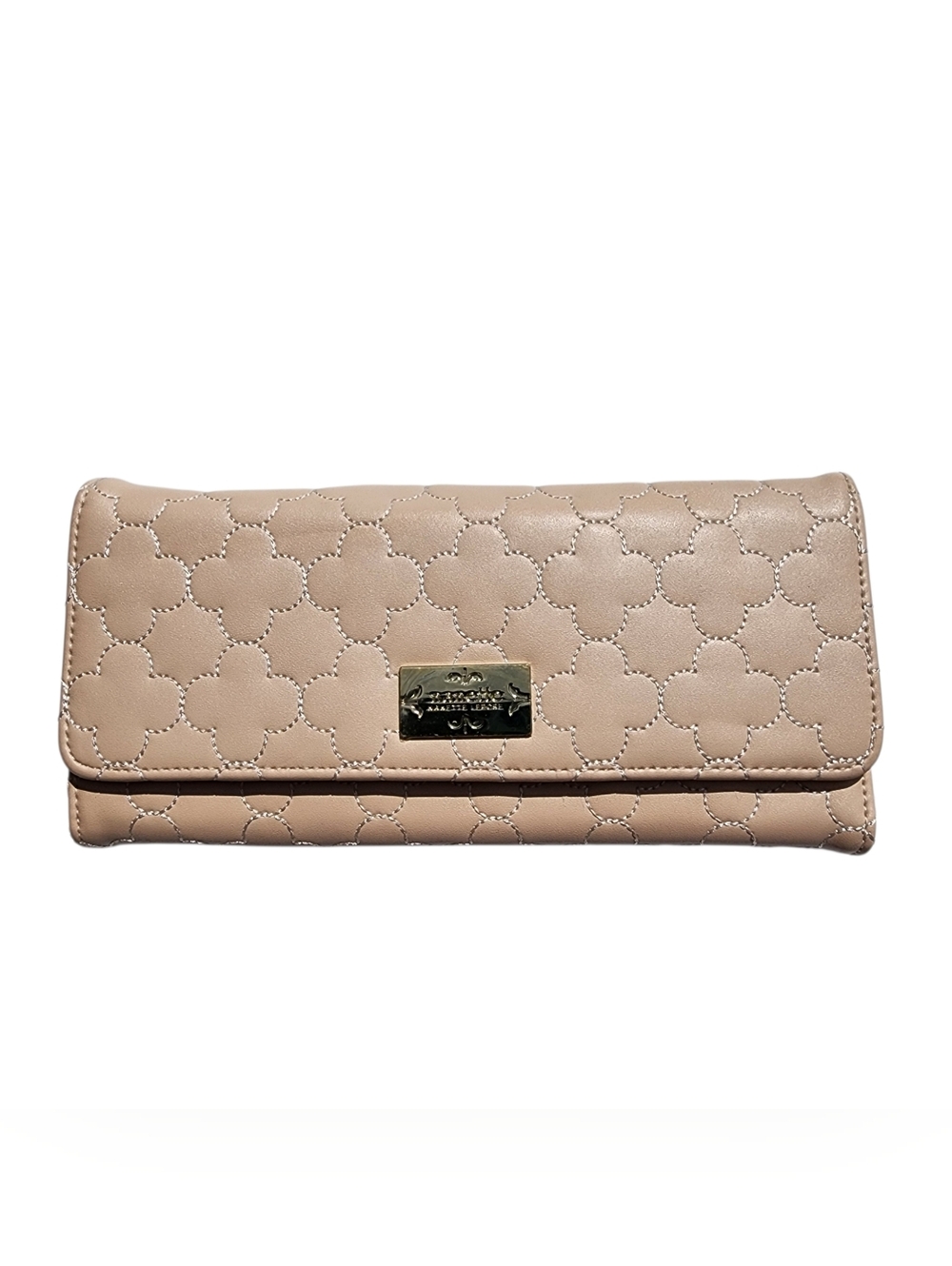 Nanette Lepore Beige Quilted Wallet Clutch Faux Leather Snap Zip Organizer